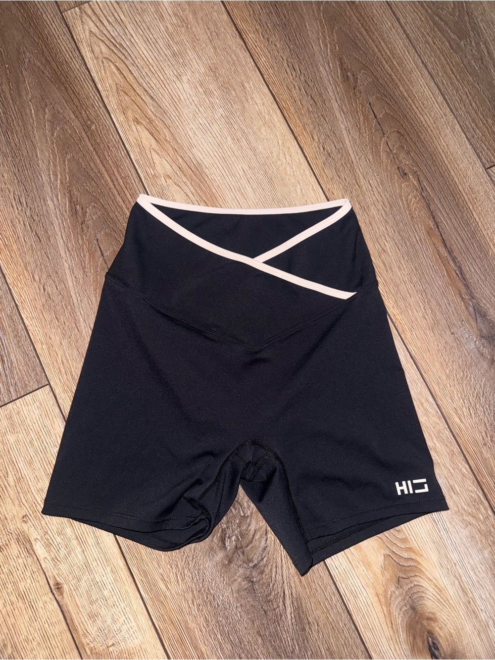 High-Waist Black Bike Shorts with Pink Trim